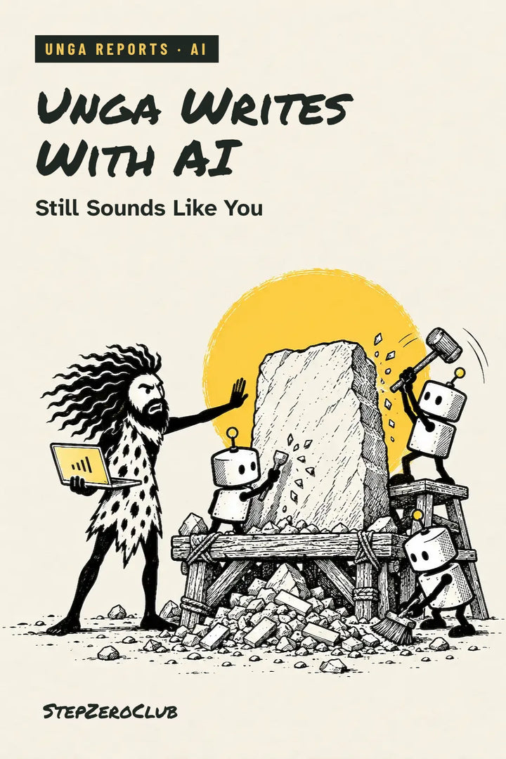 Unga Writes With AI — illustrated Unga Report cover about editing clearly while keeping your own voice.