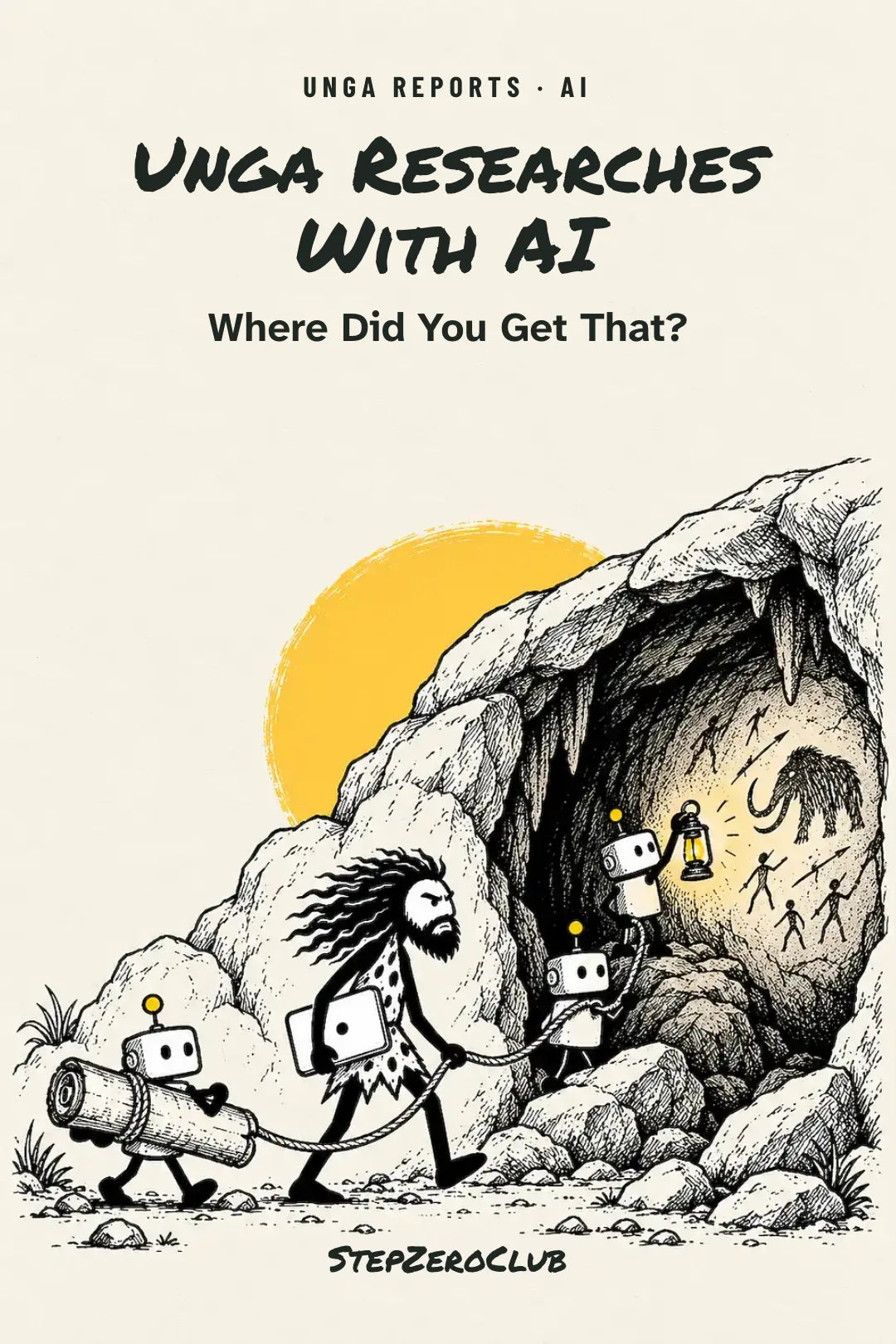 Unga Researches With AI — illustrated Unga Report cover about finding sources and checking claims.