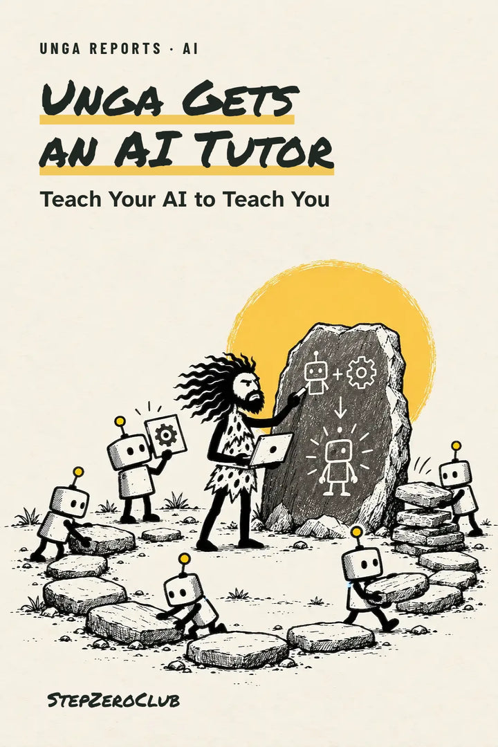 Unga Gets an AI Tutor — illustrated Unga Report cover about learning through questions, practice and feedback.