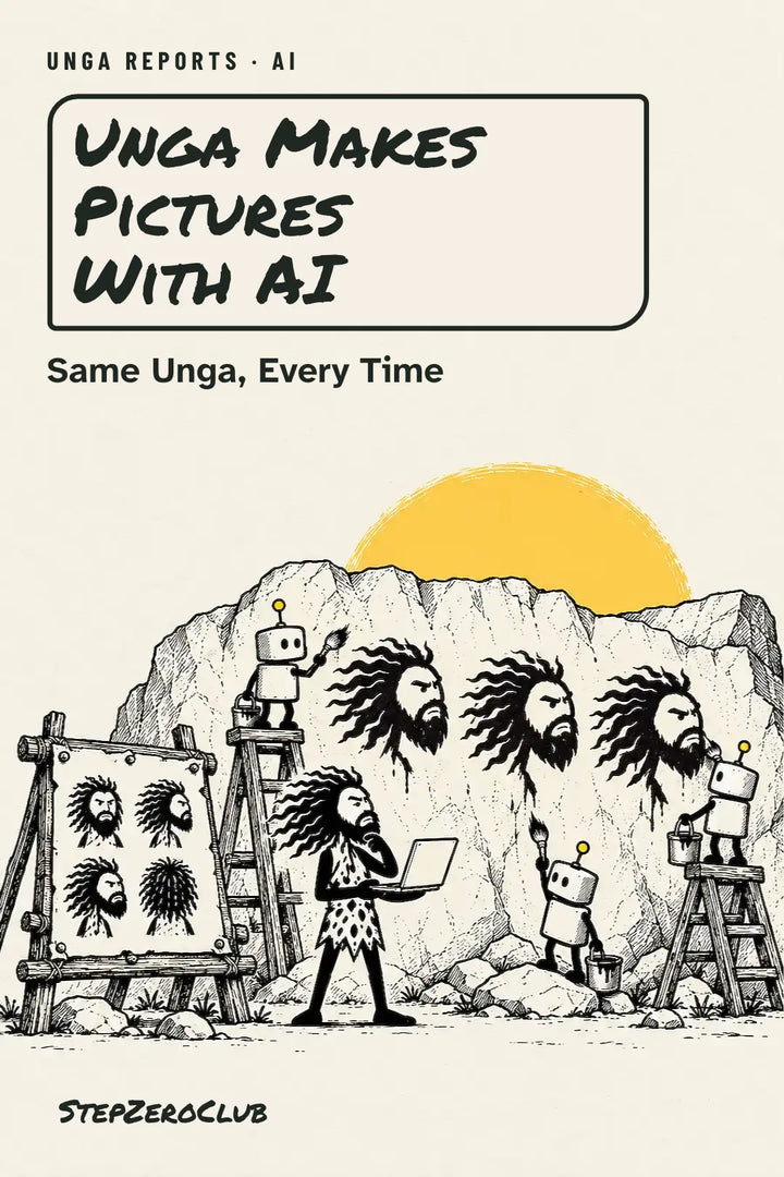 Unga Makes Pictures With AI — illustrated Unga Report cover about consistent characters and targeted image edits.