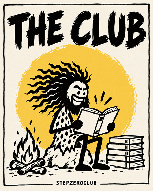 The Club: Unga reads a report by the campfire next to a stack of books
