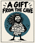 A gift from the cave: Unga holds out a report wrapped in a ribbon