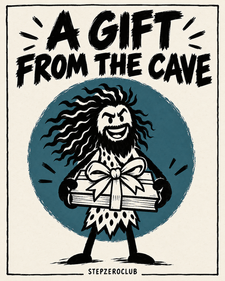 A gift from the cave: Unga holds out a report wrapped in a ribbon