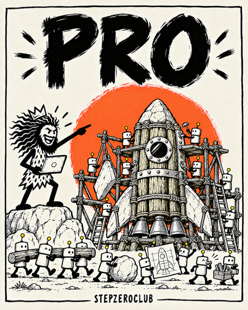 Pro: Unga in a crown directs an army of bots as they build a log-and-stone rocket