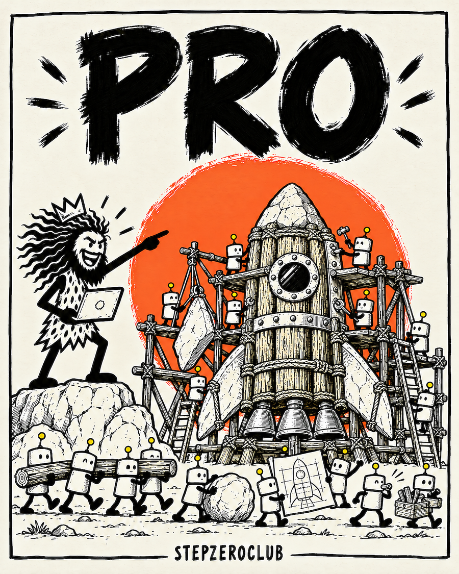 Pro: Unga in a crown directs an army of bots as they build a log-and-stone rocket